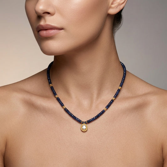 Sterling Silver Blue Sapphire & Rose Cut Diamond Necklace