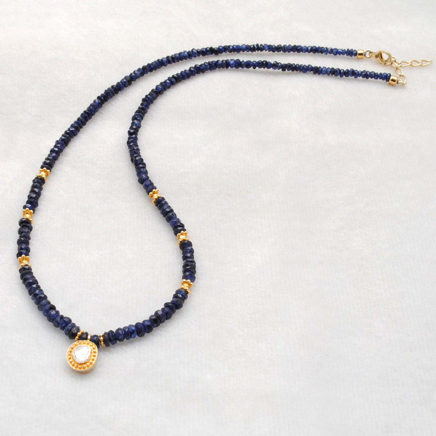 Sterling Silver Blue Sapphire & Rose Cut Diamond Necklace
