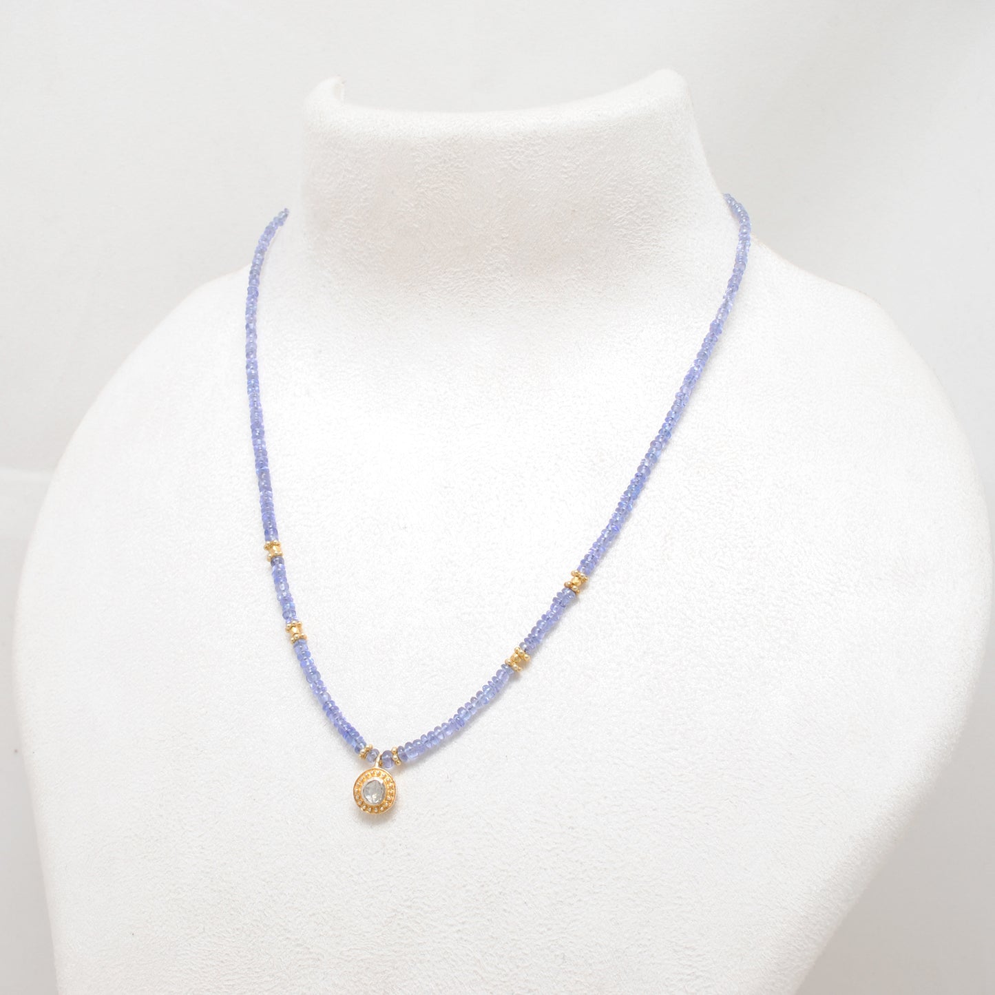 Tanzanite Beads Necklace with Uncut Diamond Pendant