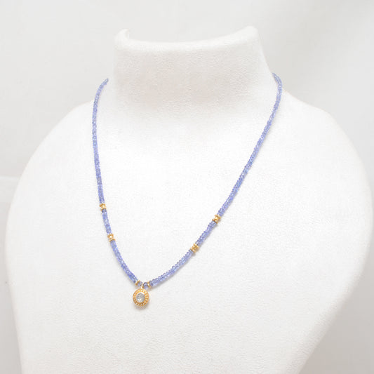 Tanzanite Beads Necklace with Uncut Diamond Pendant