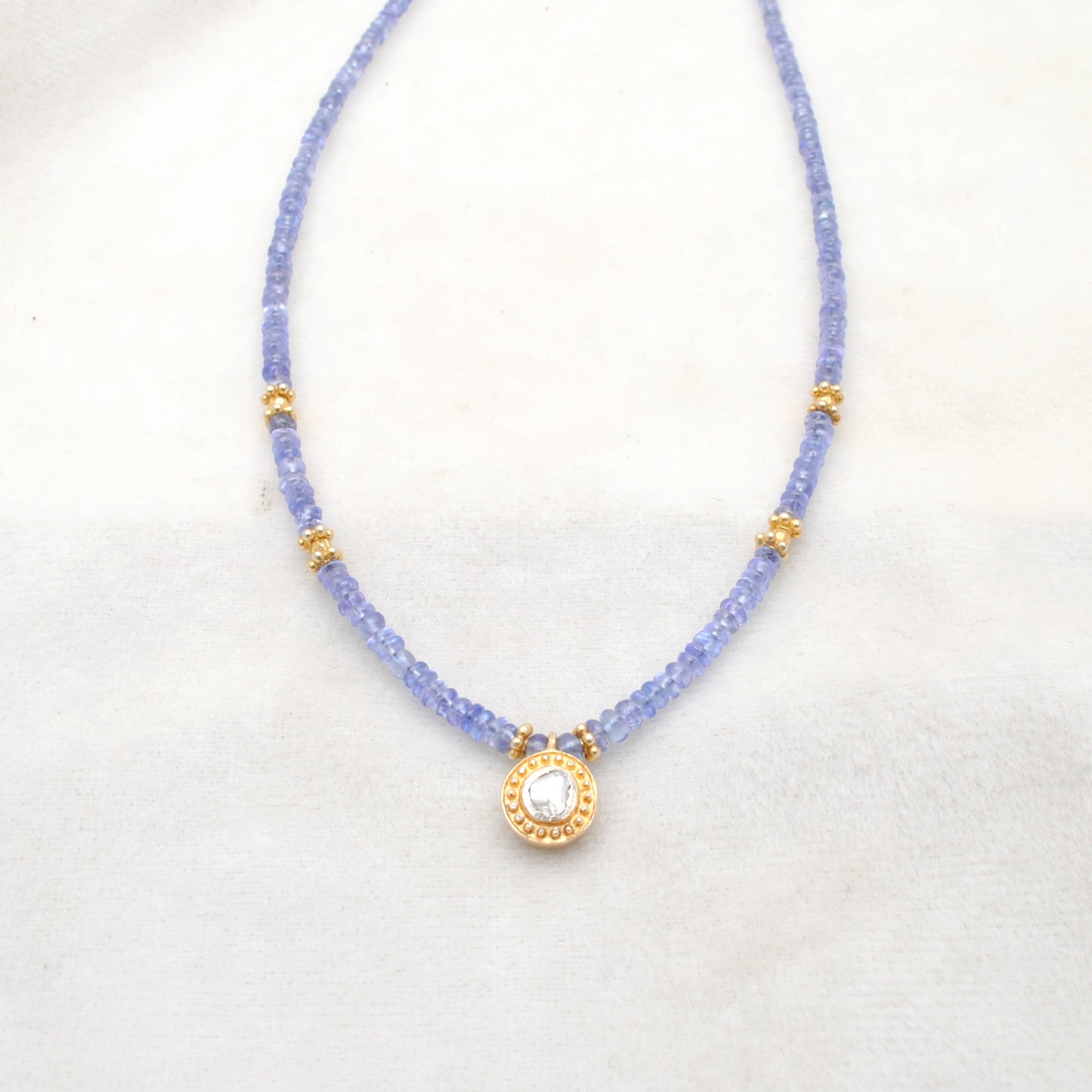 925 Sterling Silver Tanzanite Necklace with Rose Cut Diamond Pendant