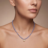 925 Sterling Silver Tanzanite Necklace with Rose Cut Diamond Pendant