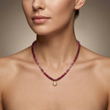 Genuine Ombre Ruby Beaded Necklace with Uncut Diamond Pendant, 925 Sterling Silver, Handmade Jewelry Gift