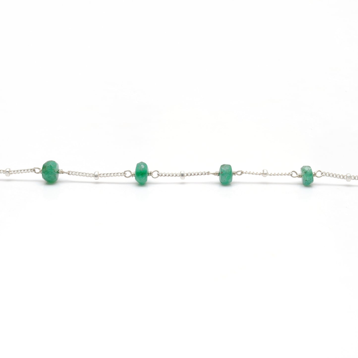 925 Silver 19" Emerald Beaded Necklace – 4mm Faceted Rondelle Gemstones