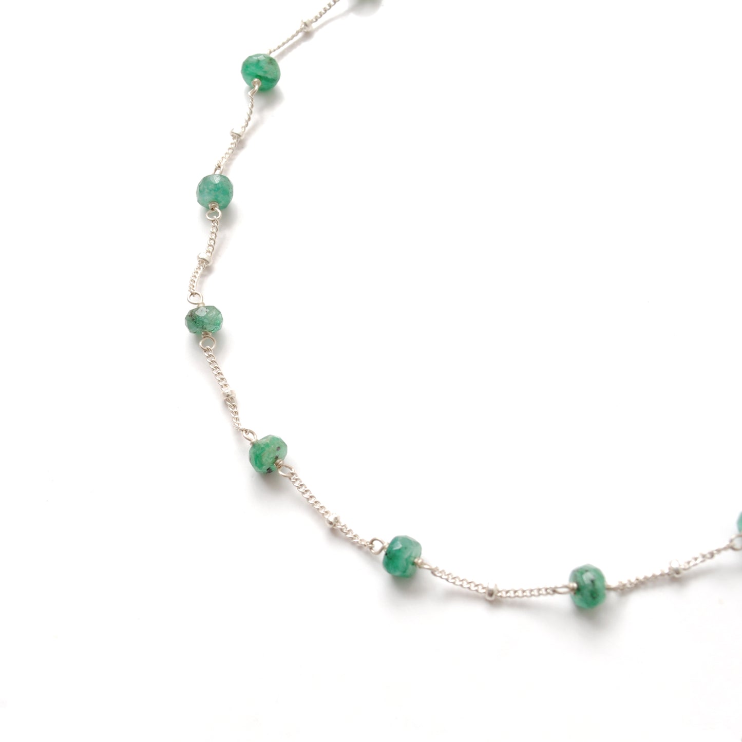 925 Silver 19" Emerald Beaded Necklace – 4mm Faceted Rondelle Gemstones