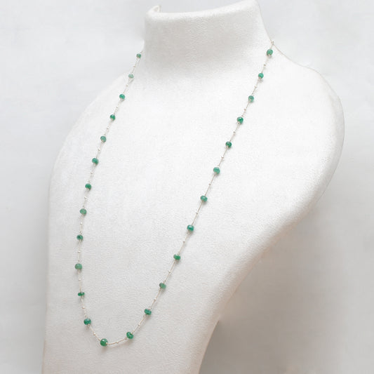 925 Silver 19" Emerald Beaded Necklace – 4mm Faceted Rondelle Gemstones