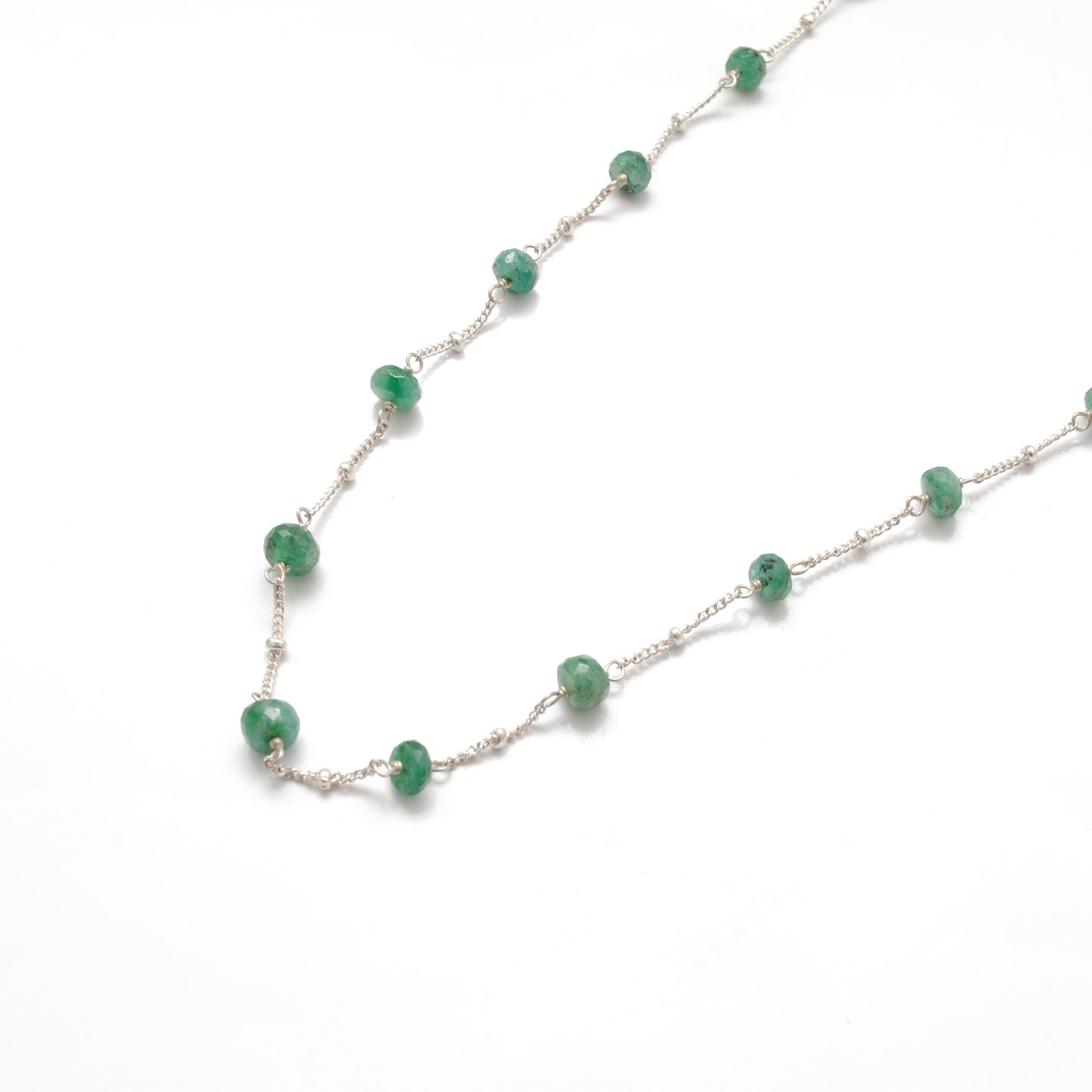 925 Silver 19" Emerald Beaded Necklace – 4mm Faceted Rondelle Gemstones