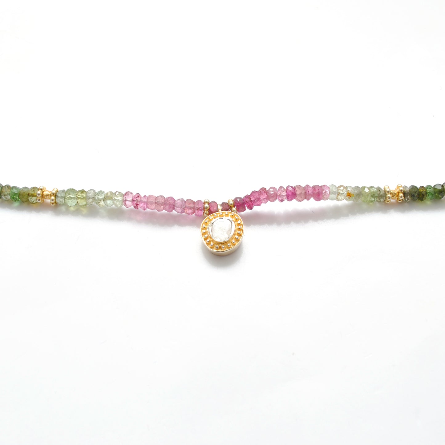 Tourmaline Beaded Necklace with Polki Diamond Pendant – 925 Silver Handmade Jewelry