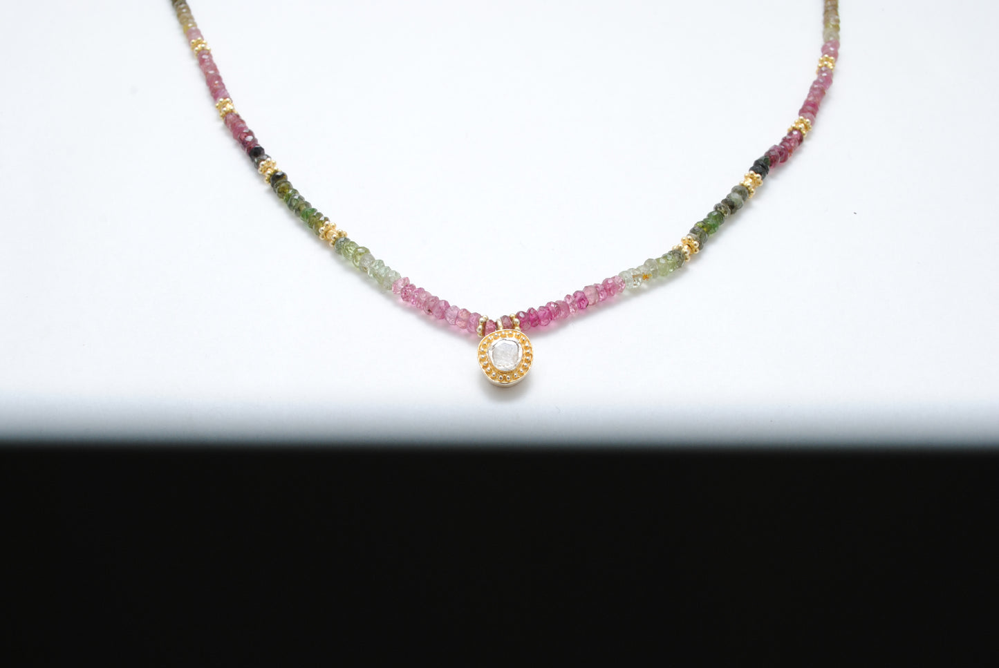 Tourmaline Beaded Necklace with Polki Diamond Pendant – 925 Silver Handmade Jewelry