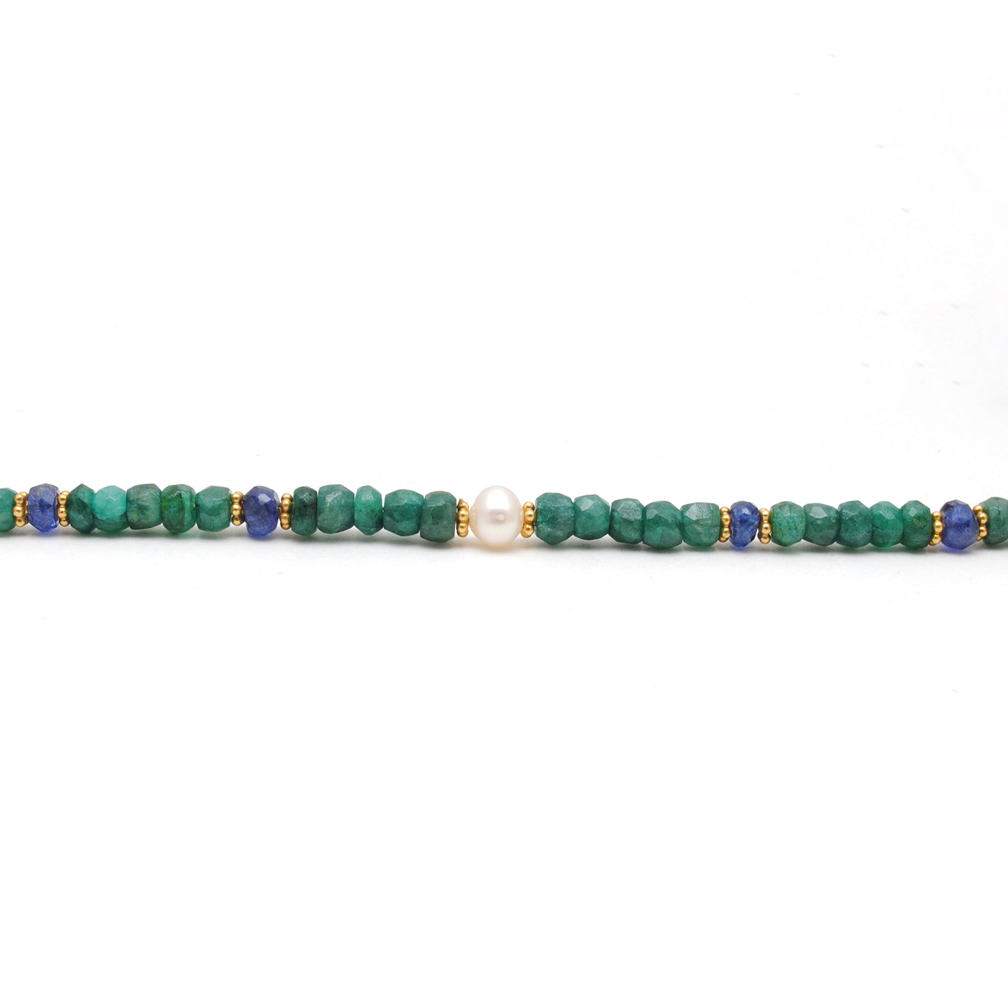 Emerald Rondelle Beads 18k Gold Plated Pearl & Blue Sapphire Beaded Necklace