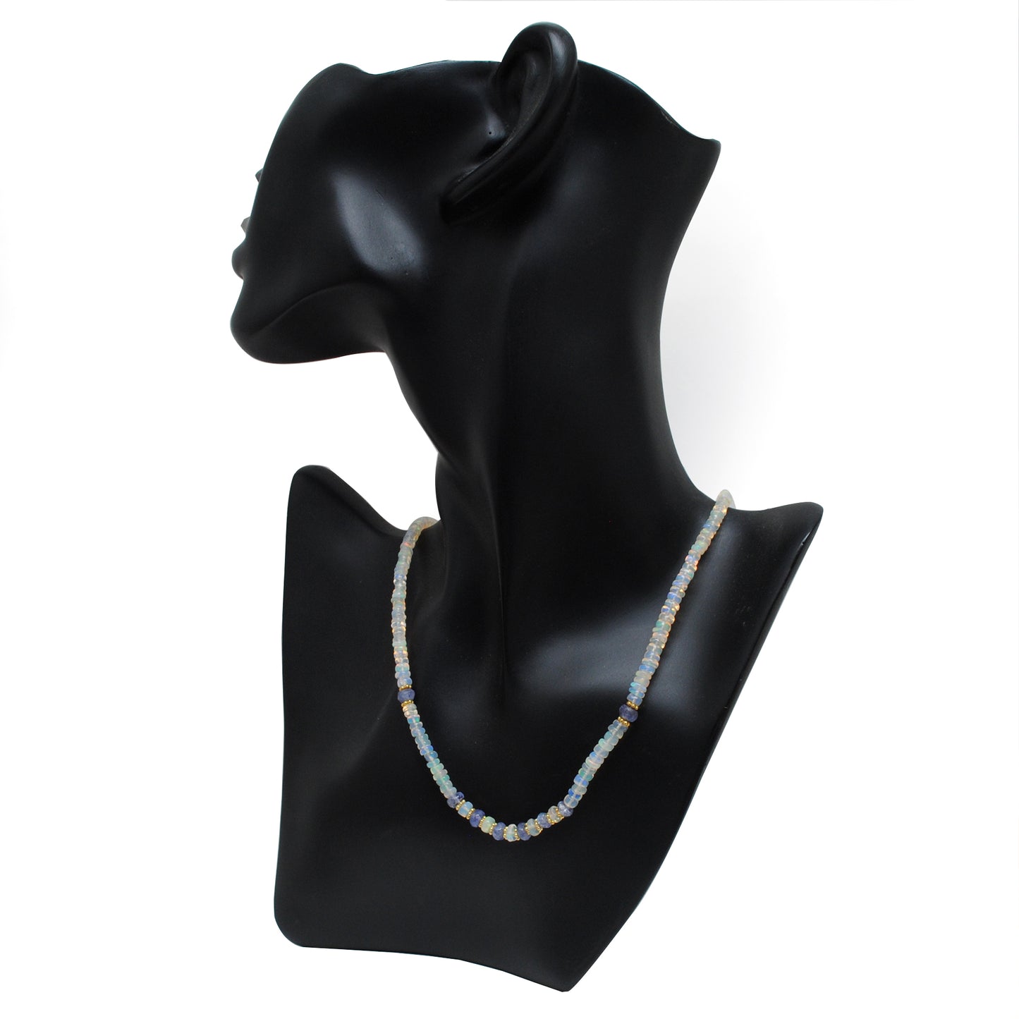 18" Ethiopian Opal & Tanzanite Necklace – 3.5-4.5mm Faceted Rondelle Beads