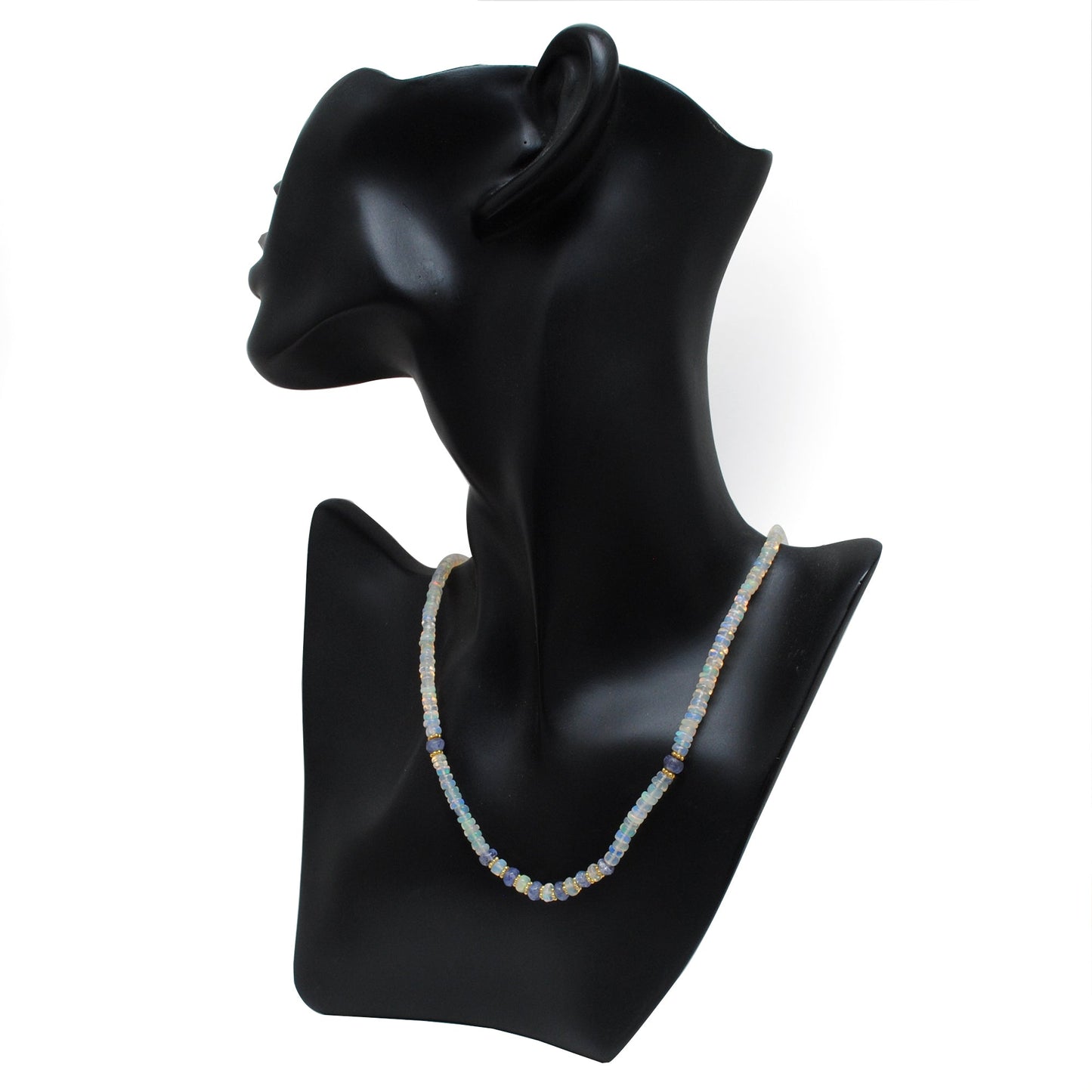 925 Sterling Silver Gold-Plated Ethiopian Opal & Tanzanite Beaded Necklace