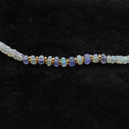 18" Ethiopian Opal & Tanzanite Necklace – 3.5-4.5mm Faceted Rondelle Beads - view 3