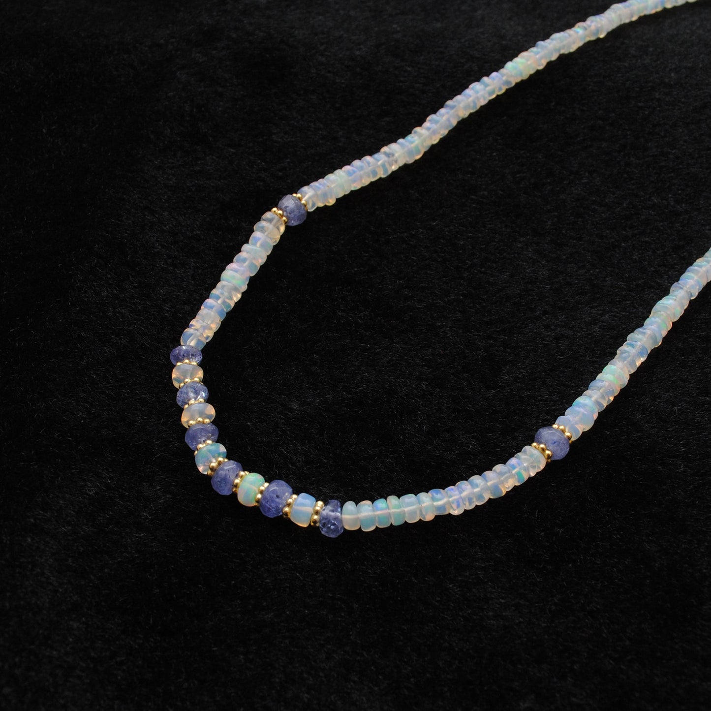 925 Sterling Silver Gold-Plated Ethiopian Opal & Tanzanite Beaded Necklace