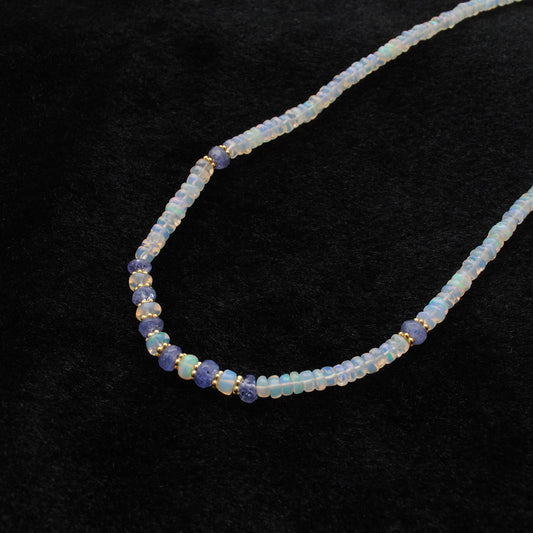 925 Sterling Silver Gold-Plated Ethiopian Opal & Tanzanite Beaded Necklace - view 3