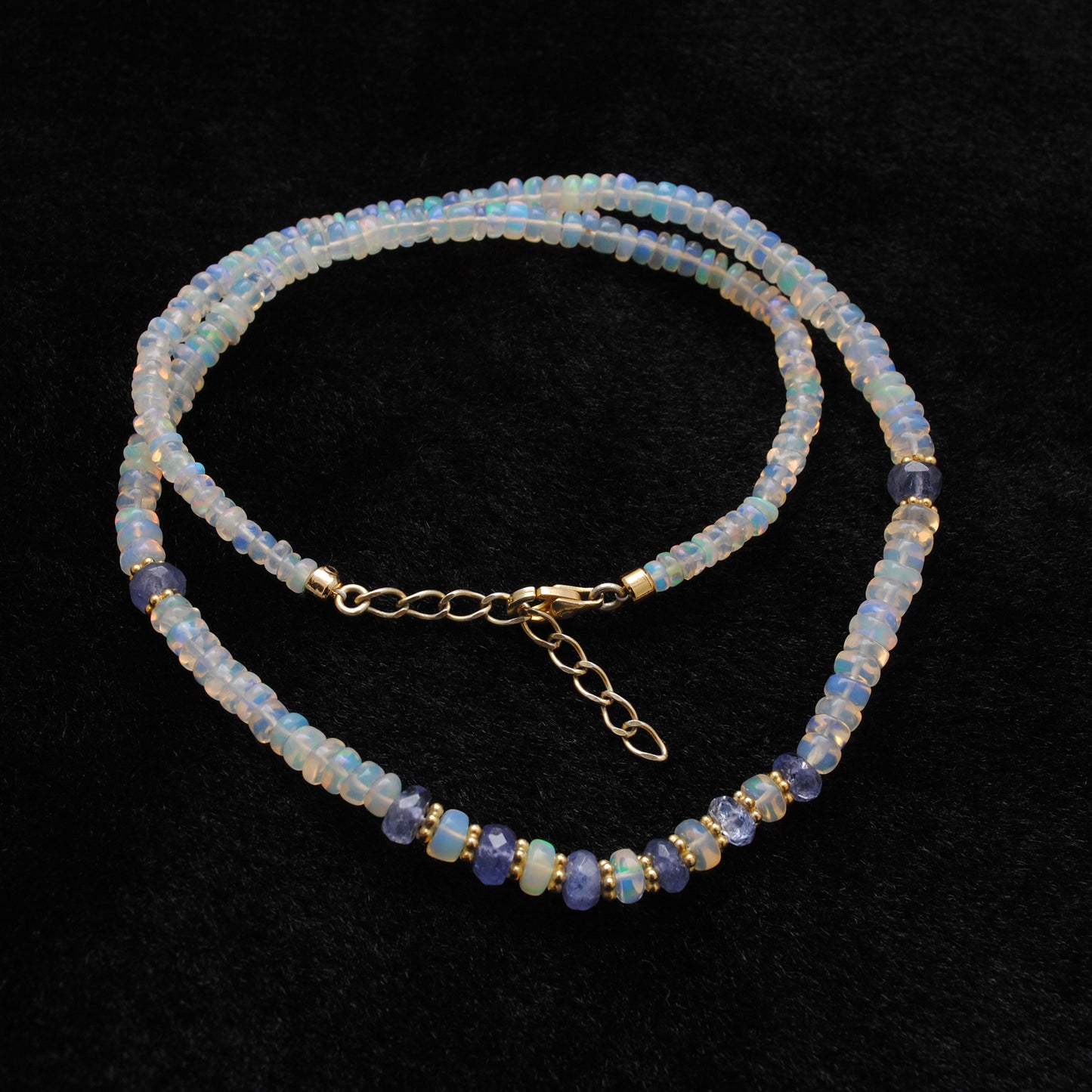 18" Ethiopian Opal & Tanzanite Necklace – 3.5-4.5mm Faceted Rondelle Beads