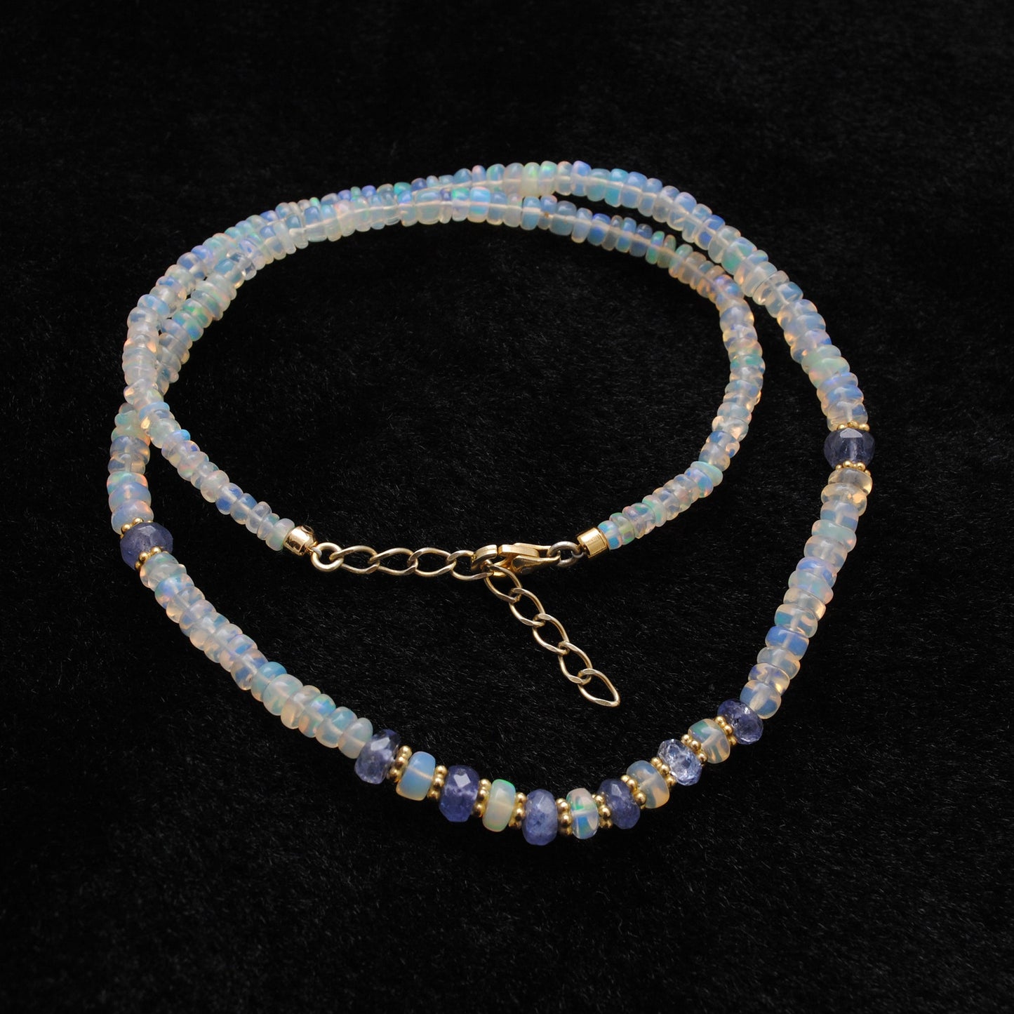 925 Sterling Silver Gold-Plated Ethiopian Opal & Tanzanite Beaded Necklace