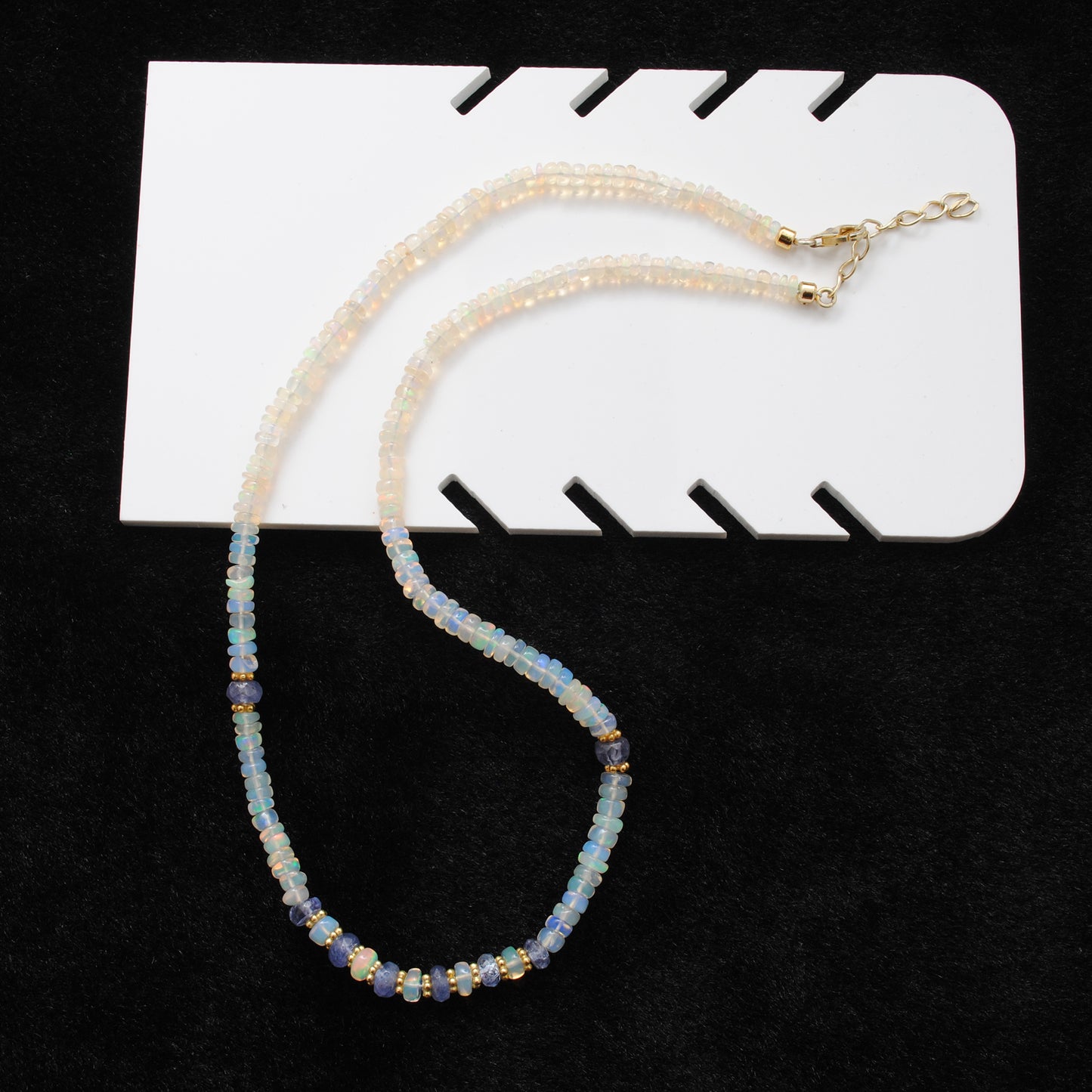 18" Ethiopian Opal & Tanzanite Necklace – 3.5-4.5mm Faceted Rondelle Beads