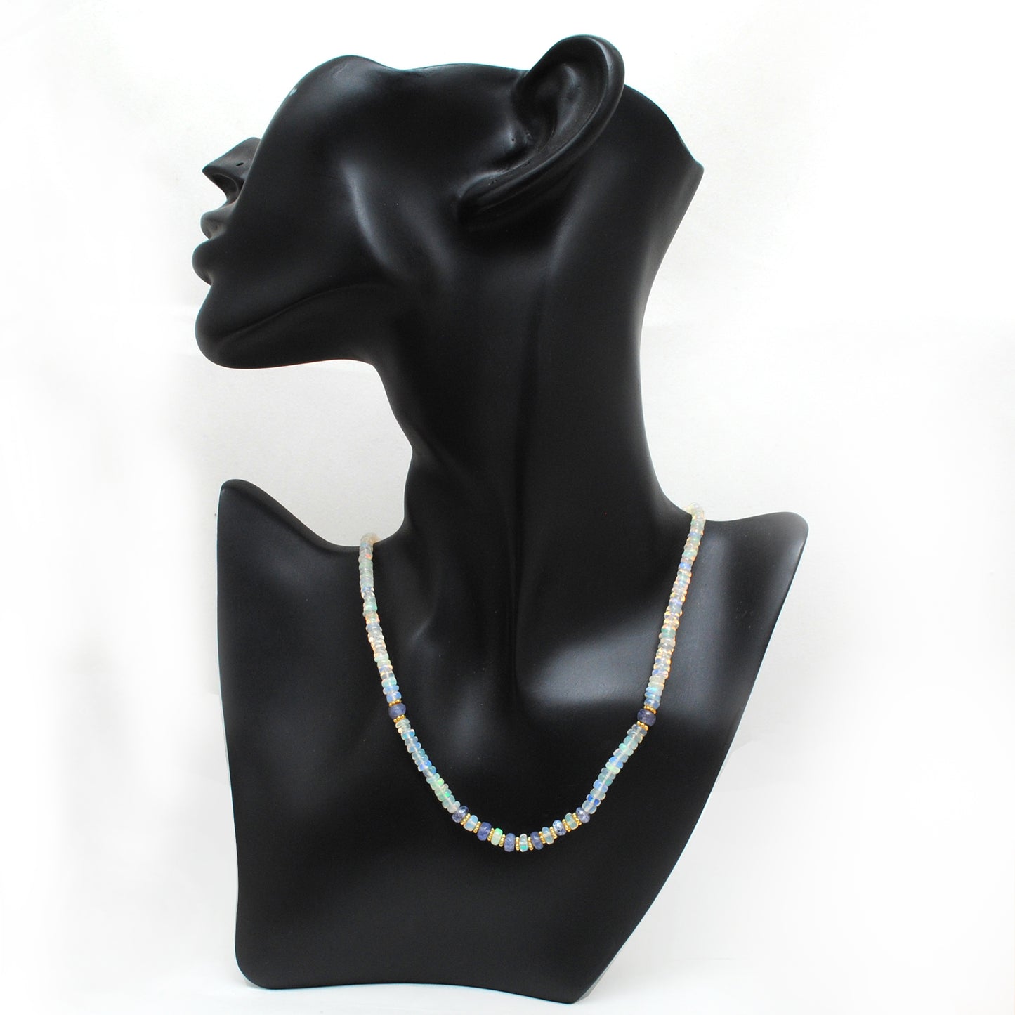 18" Ethiopian Opal & Tanzanite Necklace – 3.5-4.5mm Faceted Rondelle Beads