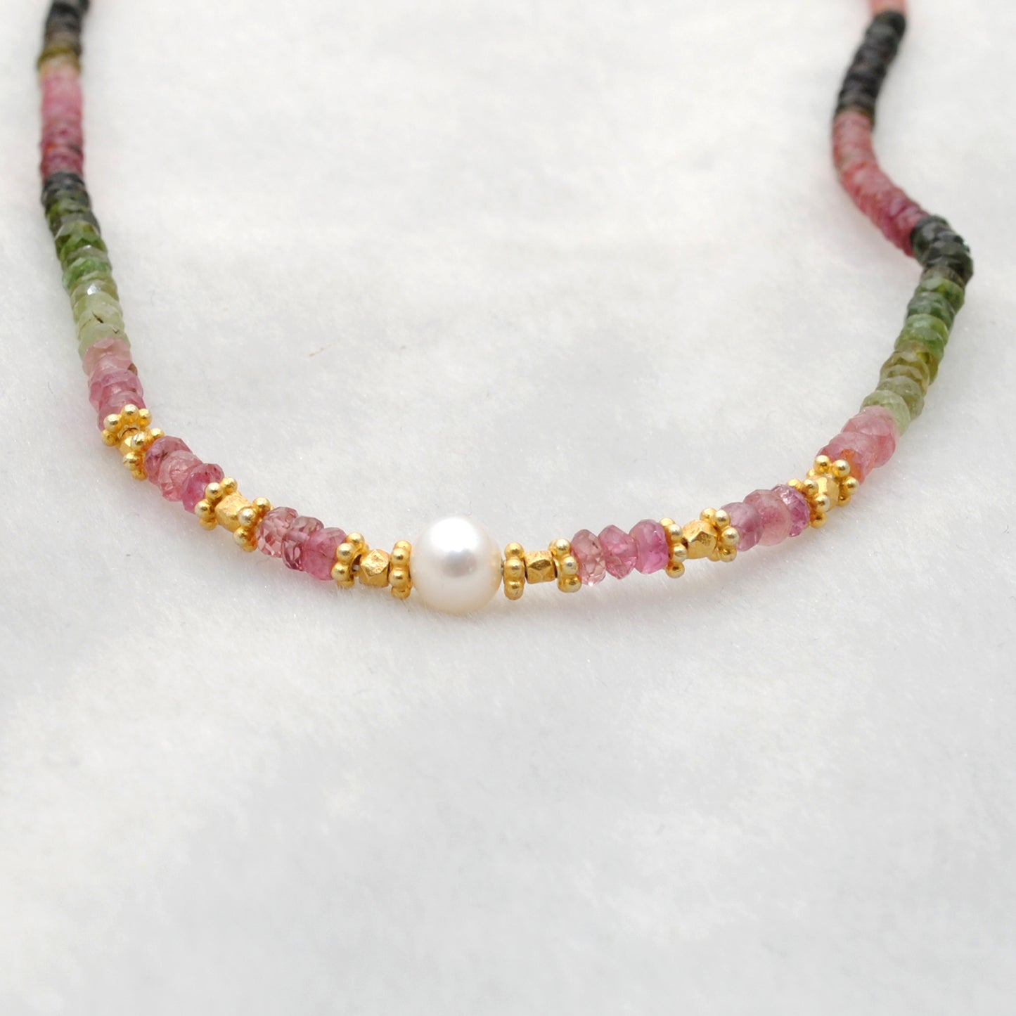 Multi Tourmaline Beaded Necklace with Pearl – Handmade Silver Jewelry