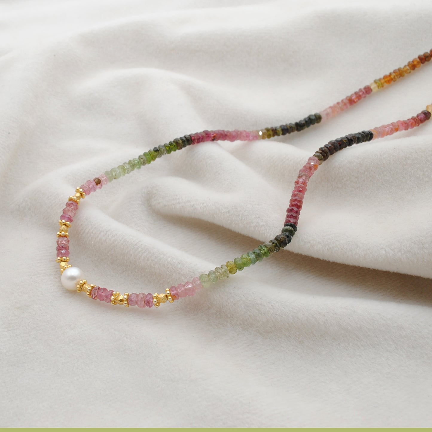 Multi Tourmaline Beaded Necklace with Pearl – Handmade Silver Jewelry