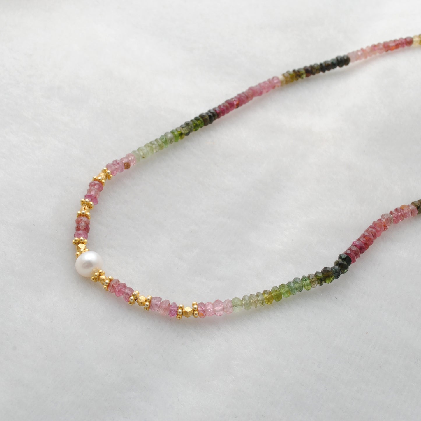 Multi Tourmaline Beaded Necklace with Pearl – Handmade Silver Jewelry