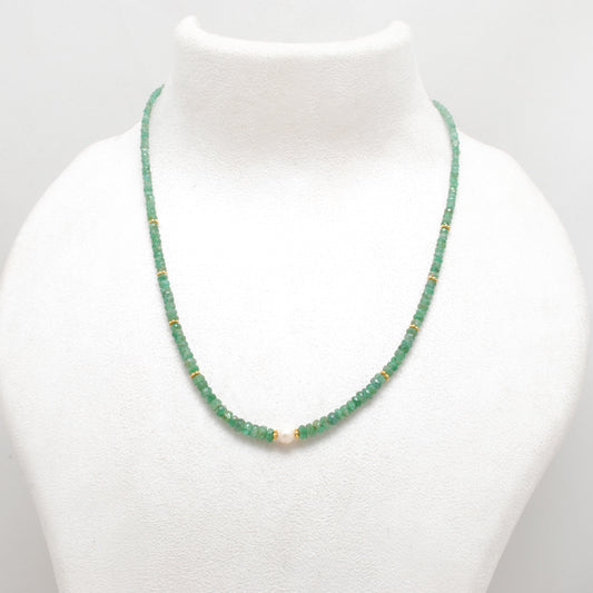 Natural Emerald Beaded Necklace – Micro-Faceted Beads, 925 Silver with Gold Finish