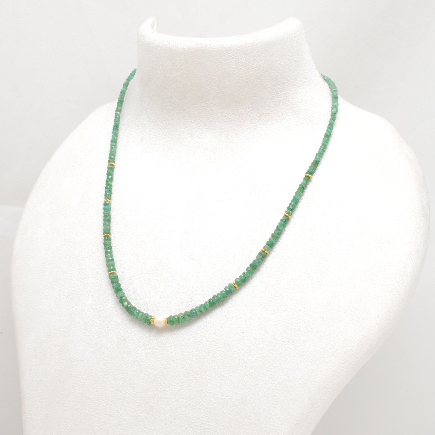 Natural Emerald Beaded Necklace – Micro-Faceted Beads, 925 Silver with Gold Finish