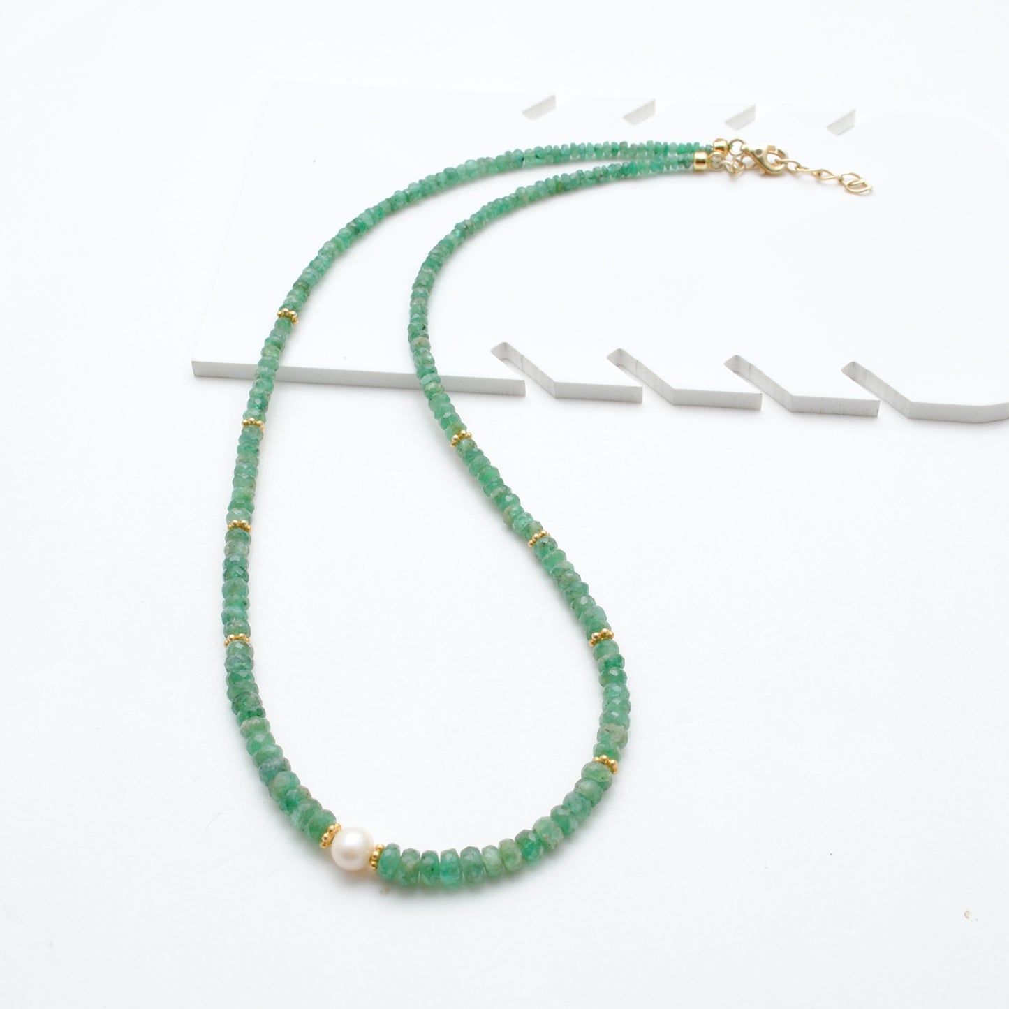 Natural Emerald Beaded Necklace – Micro-Faceted Beads, 925 Silver with Gold Finish