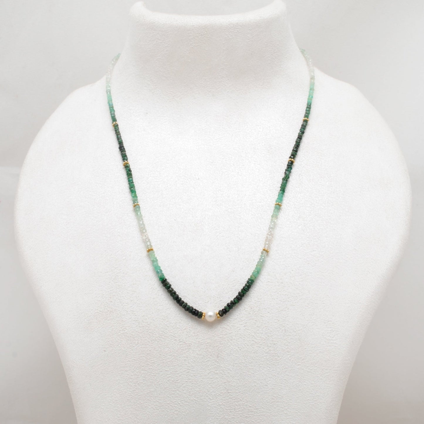 Shaded Emerald Beaded Silver Necklace