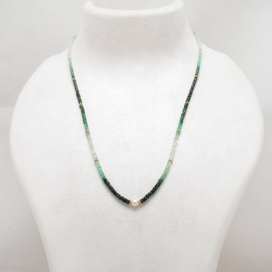 Shaded Emerald Beaded Silver Necklace
