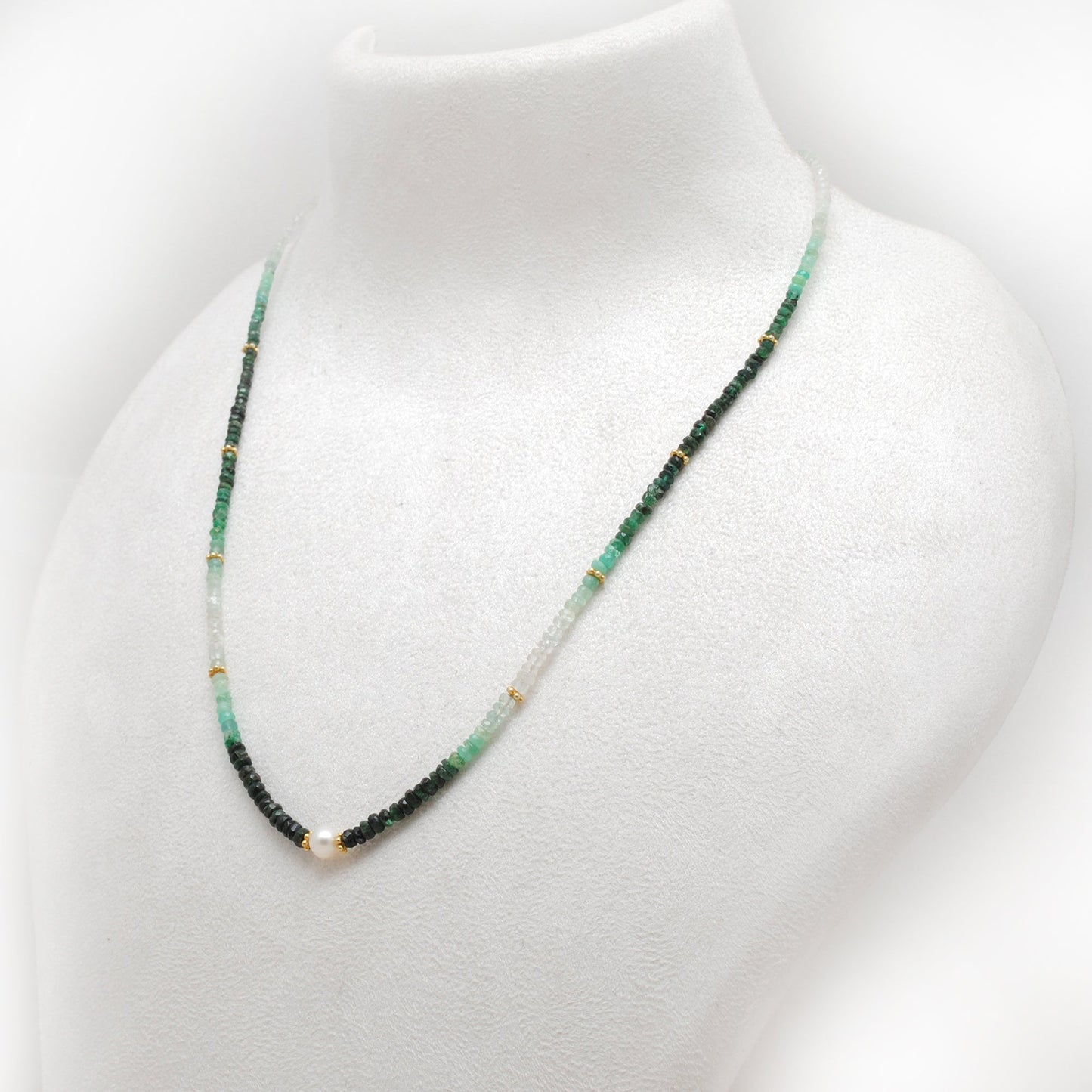 Shaded Emerald Beaded Silver Necklace