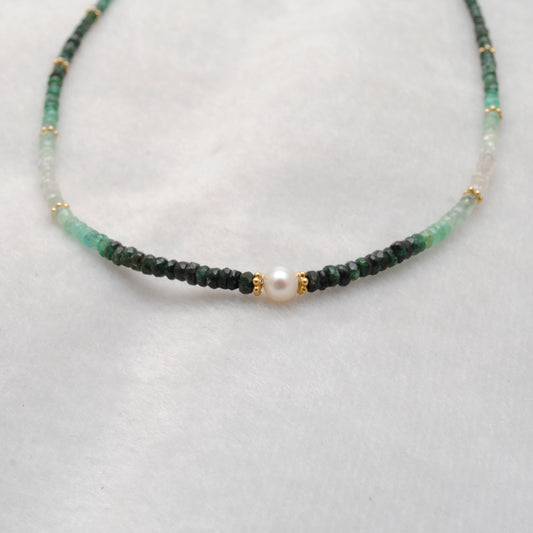 18" Natural Emerald & Pearl Beaded Necklace – 2.5–4mm Emerald with 6mm Pearl - view 3