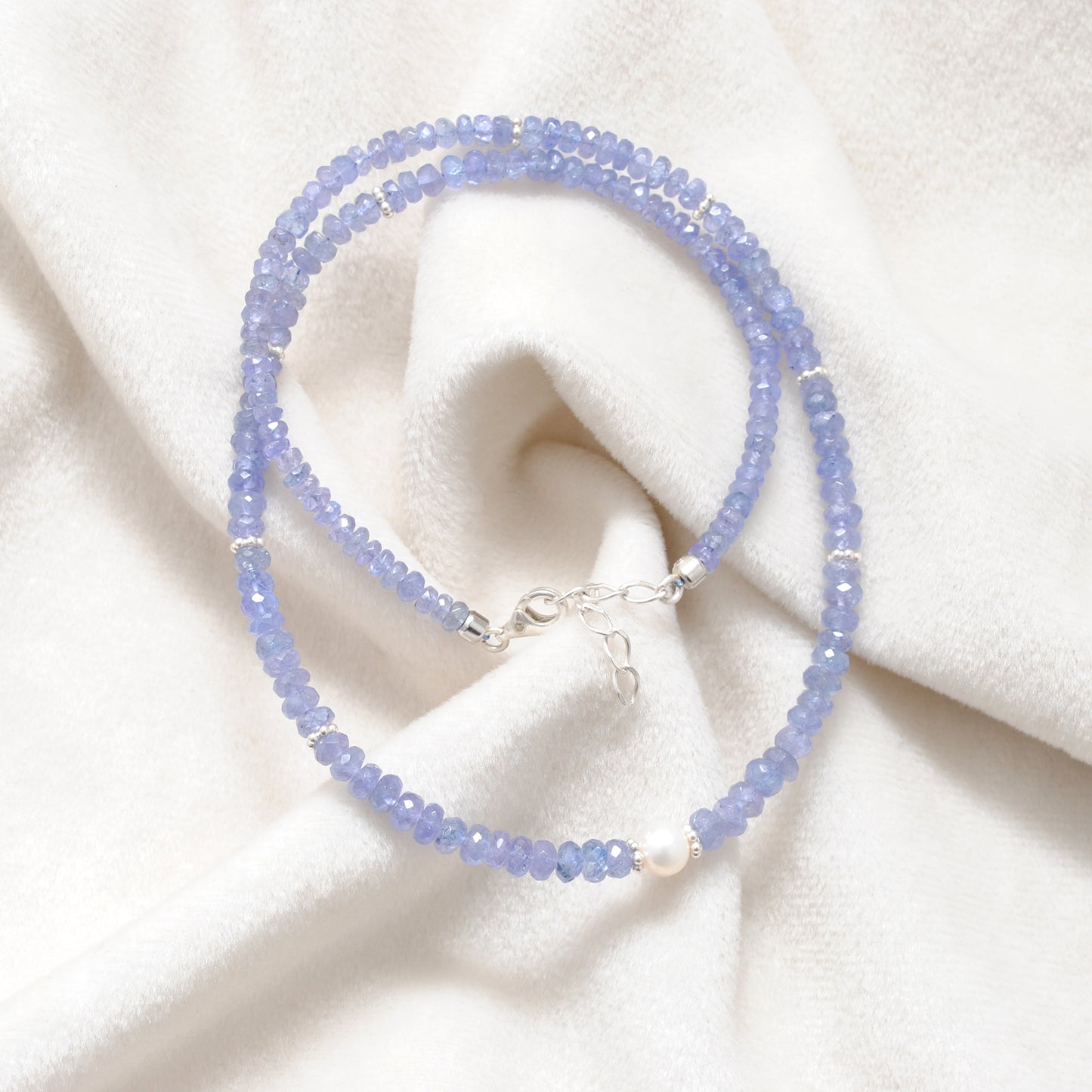 Natural Tanzanite Faceted Rondelle Beaded Necklace – 925 Silver 18" Adjustable Choker