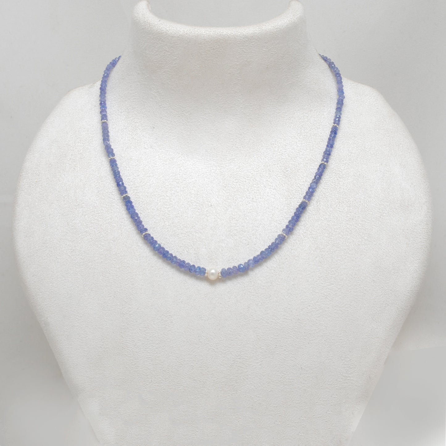 Natural Tanzanite Faceted Rondelle Beaded Necklace – 925 Silver 18" Adjustable Choker