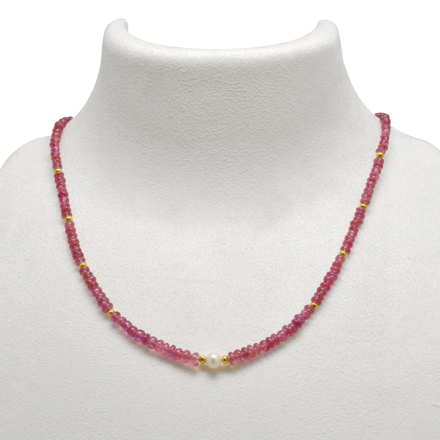 18k Gold Ruby Beaded Necklace Freshwater Pearl Christmas Gift