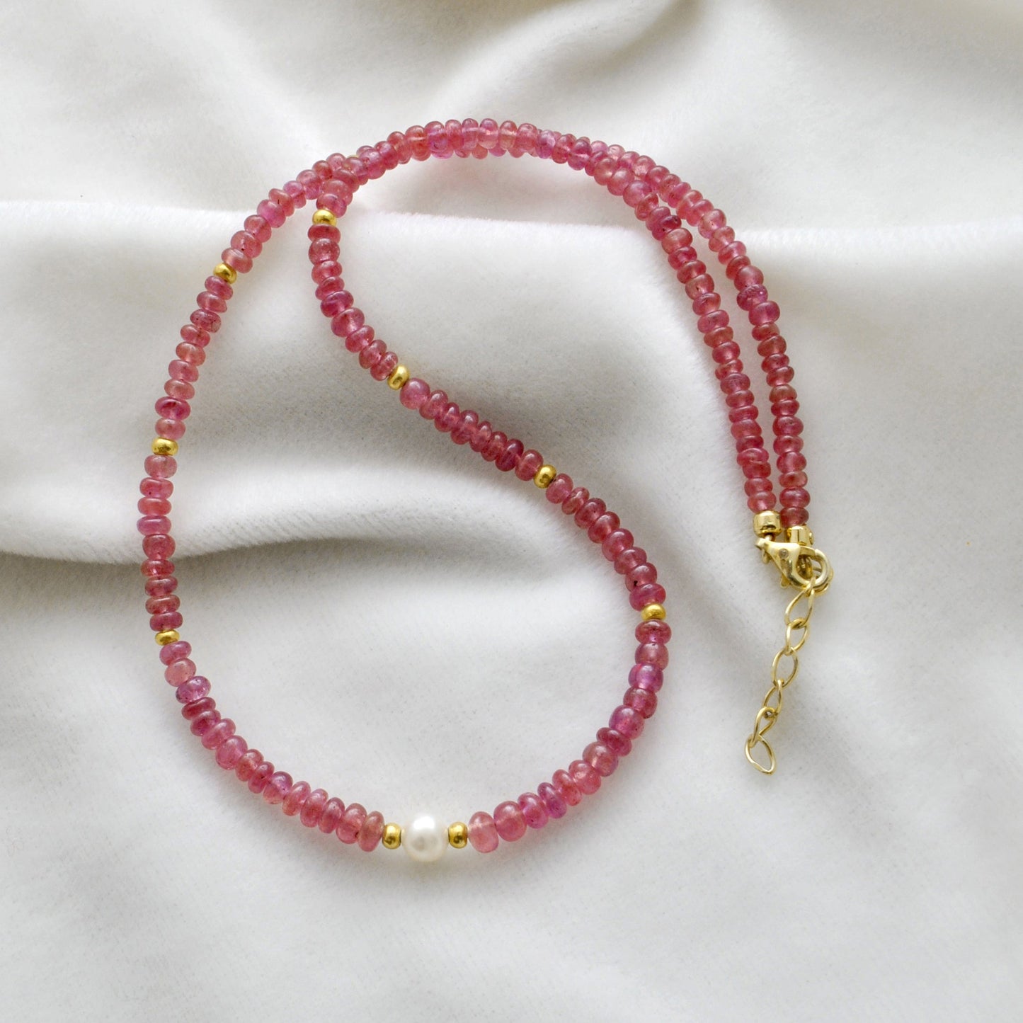 18k Gold Ruby Beaded Necklace Freshwater Pearl Christmas Gift