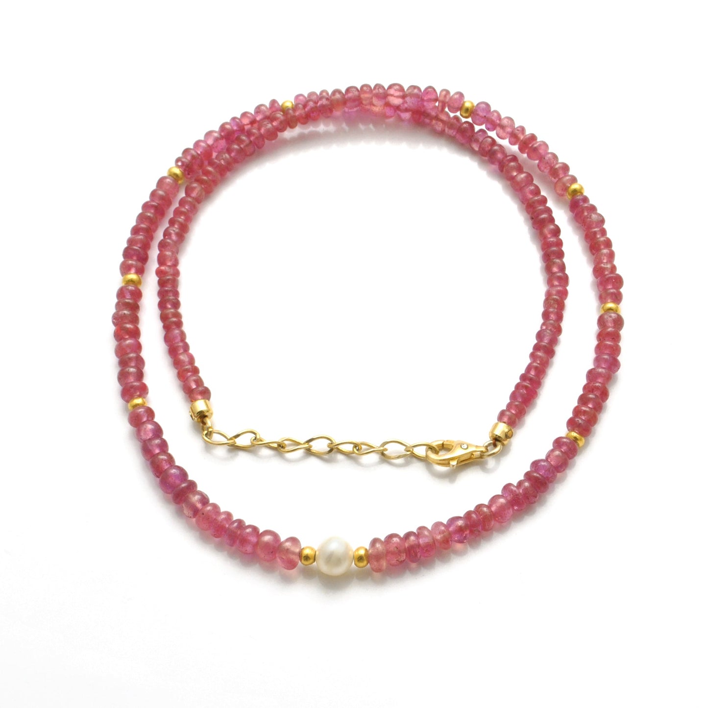 18k Gold Ruby Beaded Necklace Freshwater Pearl Christmas Gift