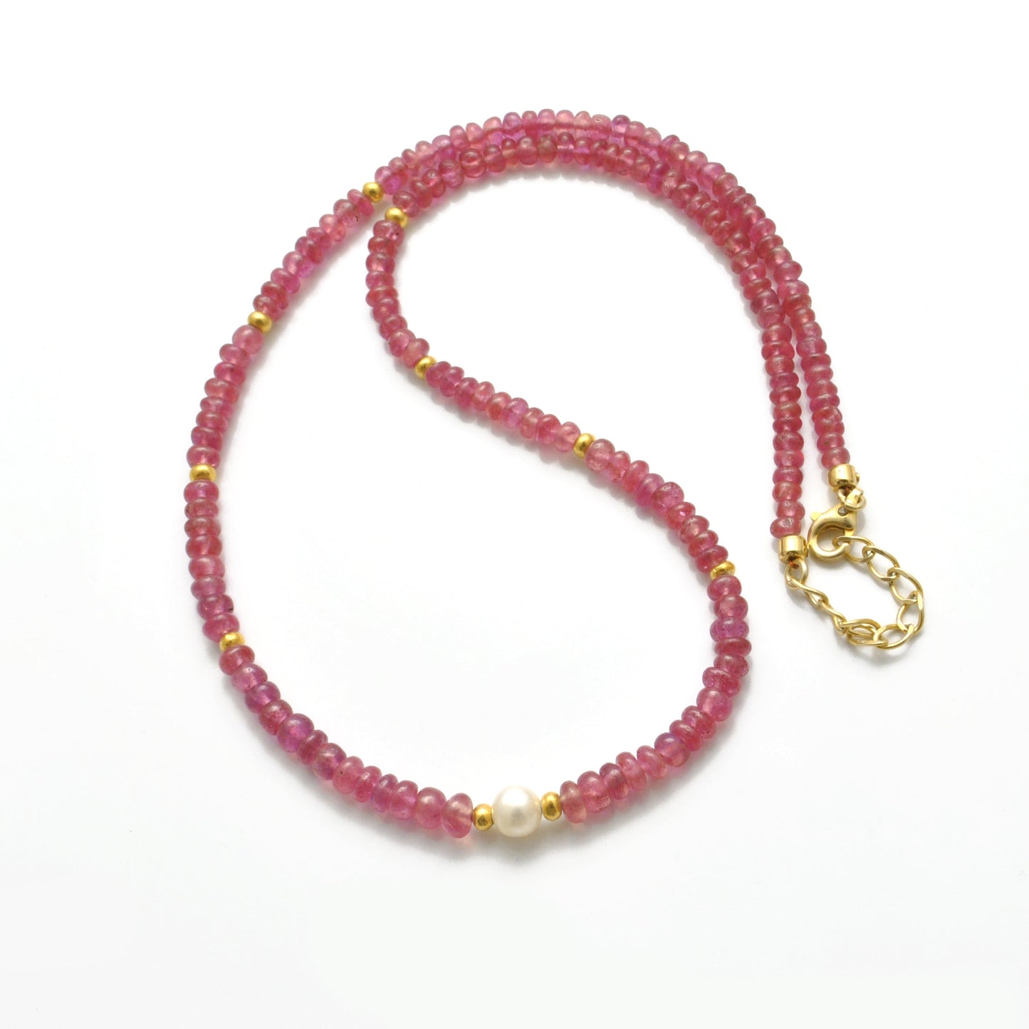 18k Gold Ruby Beaded Necklace Freshwater Pearl Christmas Gift
