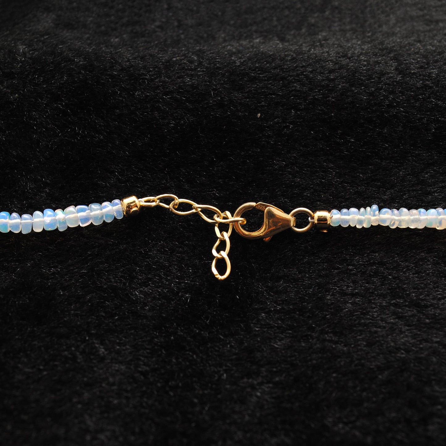Close-up of the clasp on a 925 Sterling Silver Opal & Freshwater Pearl Beaded Necklace showcasing the delicate beading.