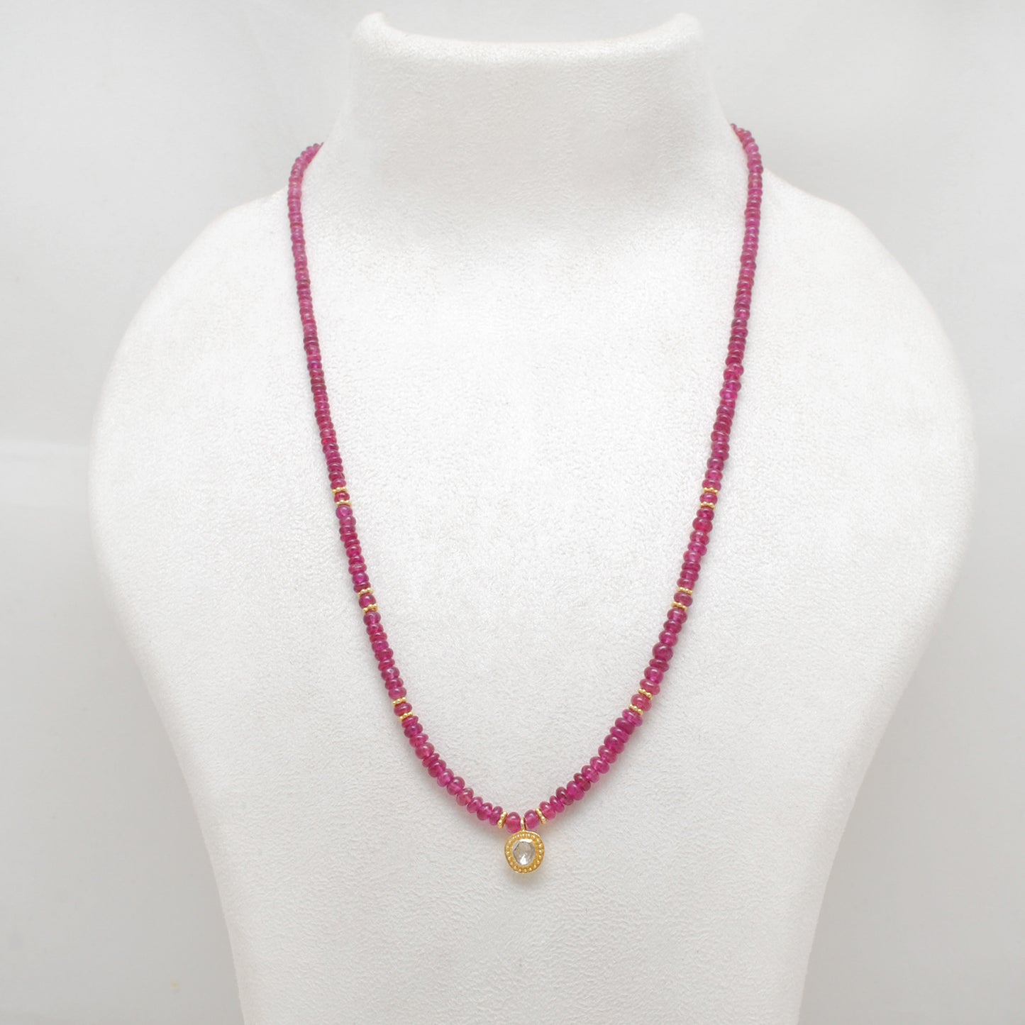 925 Sterling Silver Natural Ruby & Polki Diamond – 20-Inch Necklace