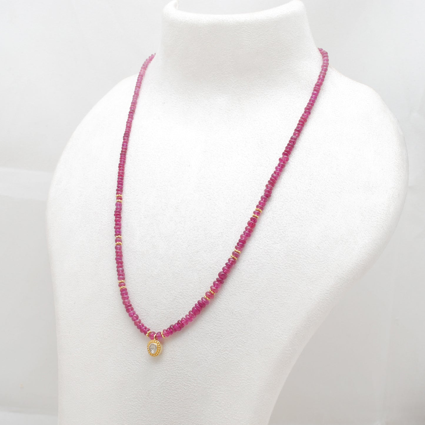 925 Sterling Silver Natural Ruby & Polki Diamond – 20-Inch Necklace