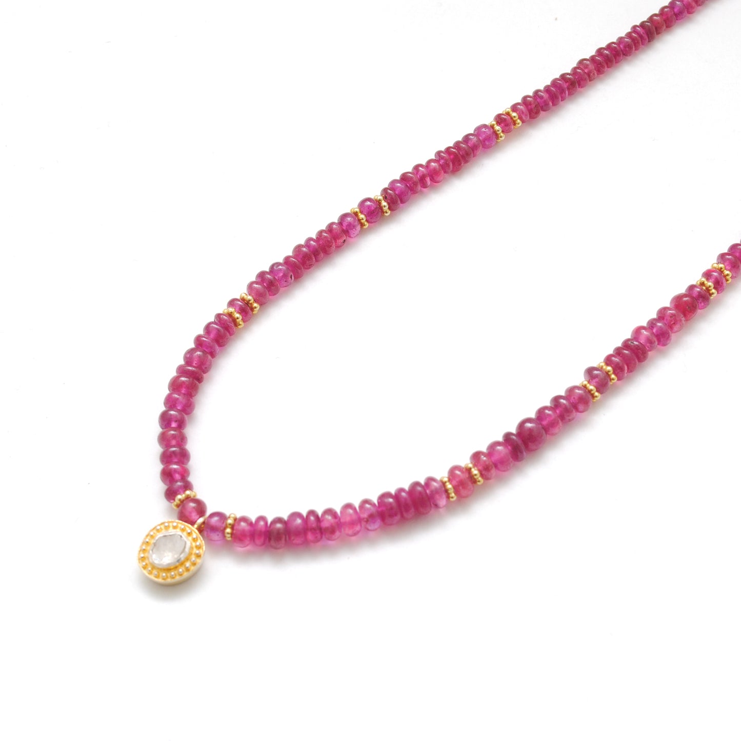 925 Sterling Silver Natural Ruby & Polki Diamond – 20-Inch Necklace