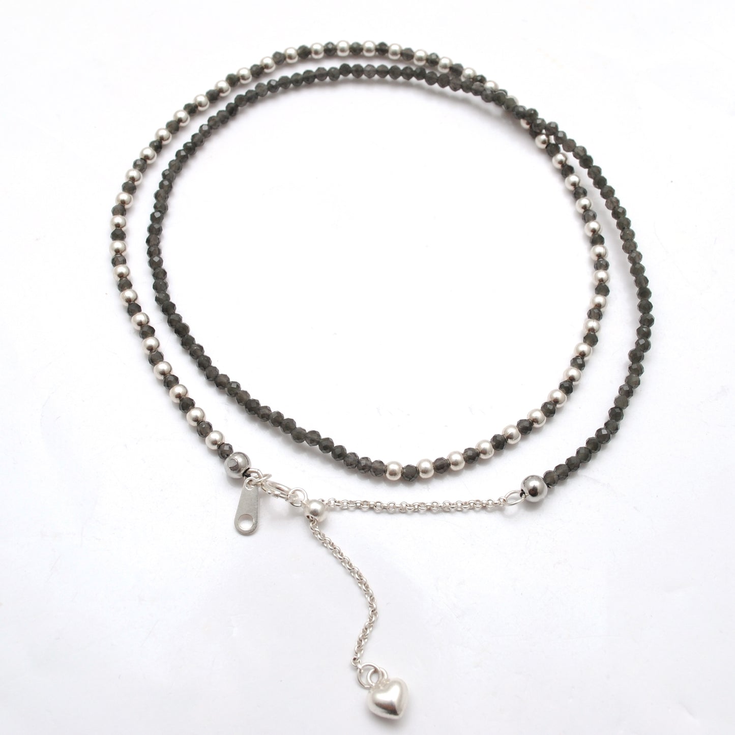 Natural Smoky Quartz Beaded Necklace – 925 Sterling Silver Handmade Charm Jewelry