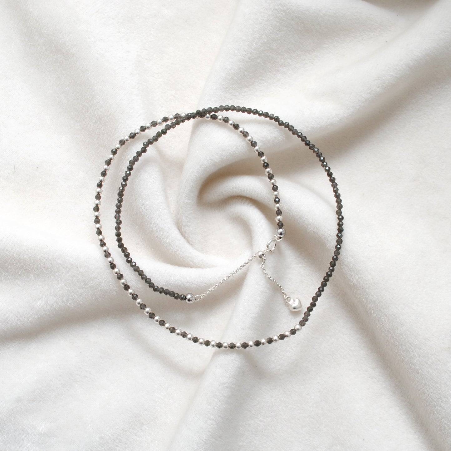 Natural Smoky Quartz Beaded Necklace – 925 Sterling Silver Handmade Charm Jewelry