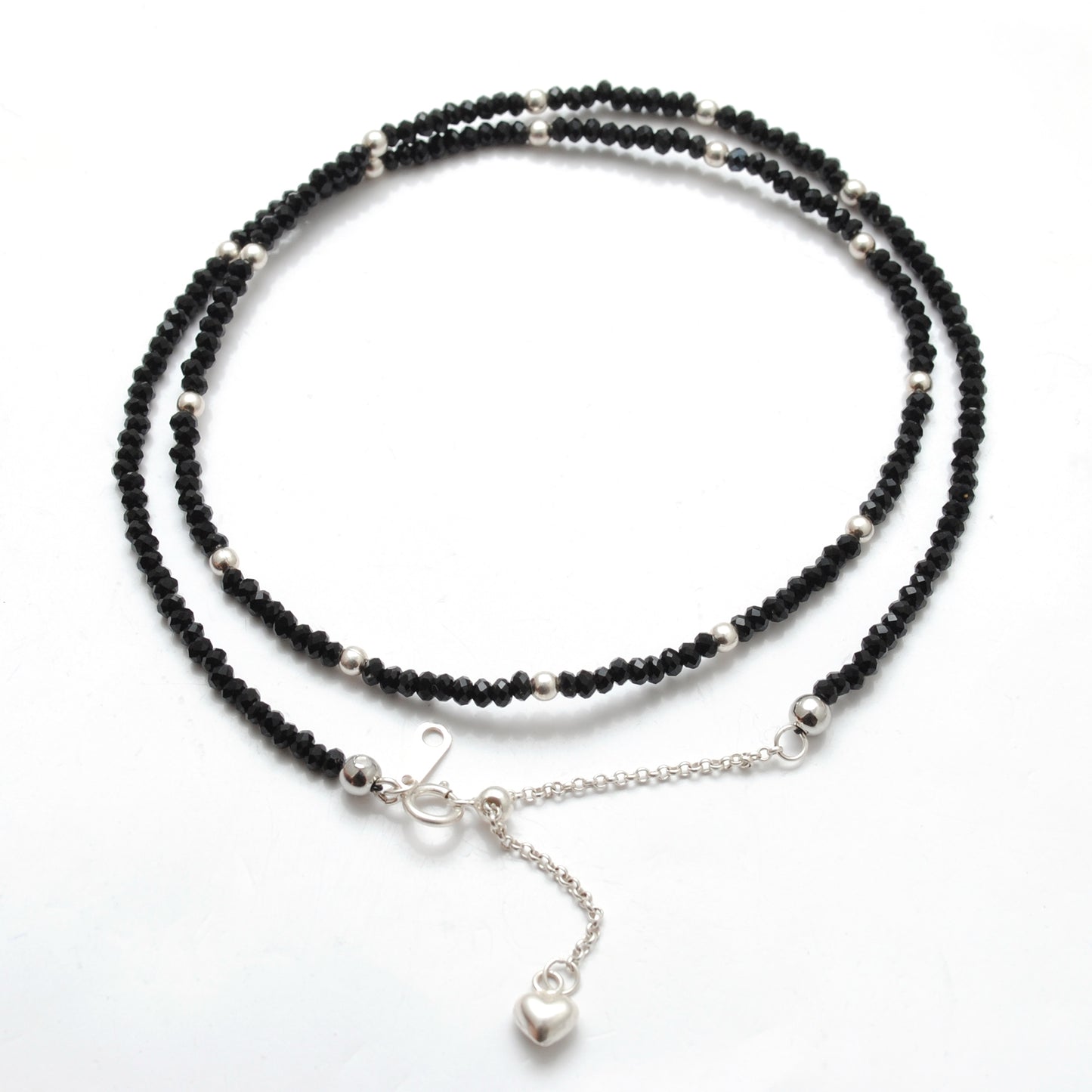 925 Silver 18-Inch Black Spinel Necklace – 2mm Faceted Beads