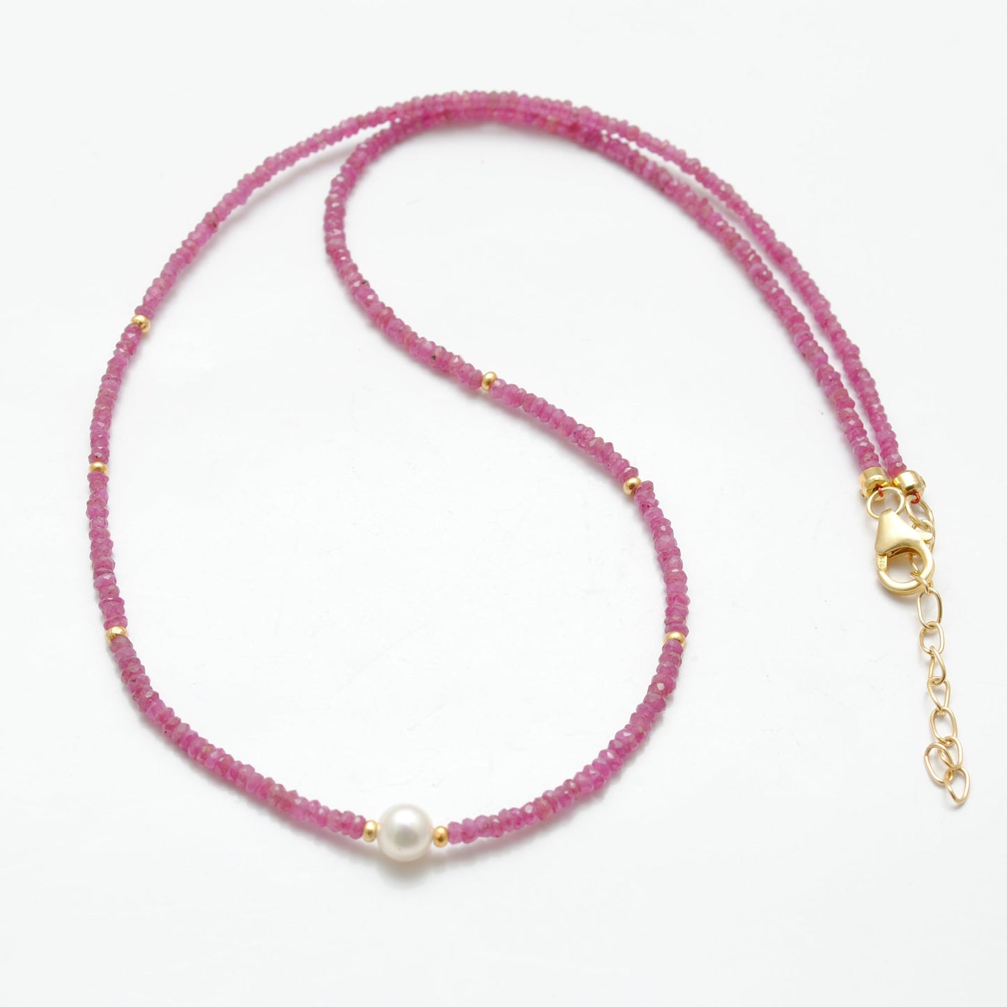 925 Sterling Silver Ruby & Pearl Beaded Necklace – Elegant Gift