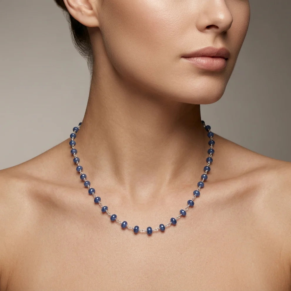 925 Sterling Silver Tanzanite Beaded Neckace – Jewelry Gift for Her