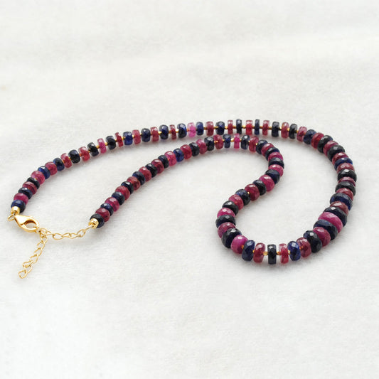 925 Sterling Silver Ruby & Sapphire Beaded Necklace – Gift for Her - view 3