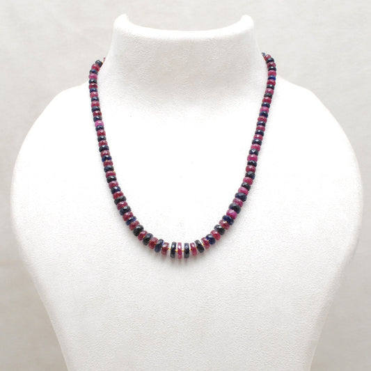 925 Sterling Silver Ruby & Sapphire Beaded Necklace – Gift for Her